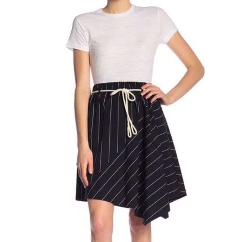 Vince skinny stripe skirt with rope belt